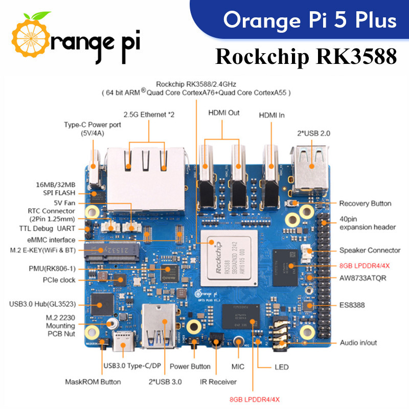 Orange Pi 5 Plus placa única p - Orange Pi 5 Plus 32Gb reseña y precio